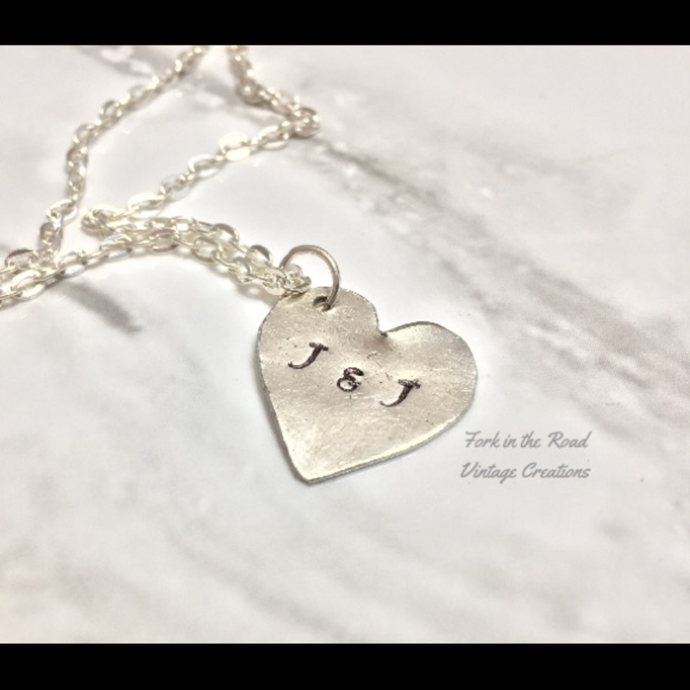 Silver Plate Heart Spoon Necklace Initials Custom - Picture 6 of 7